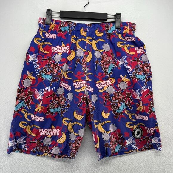 Flow Society Shorts men's Medium Pink Monkeys Banana Graphic Lacrosse Pockets - Picture 1 of 10